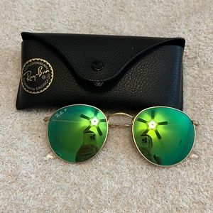 Ray-Ban RB 3447 Custom Round Metal Polarized w/ Green Flash Mirror Lenses
